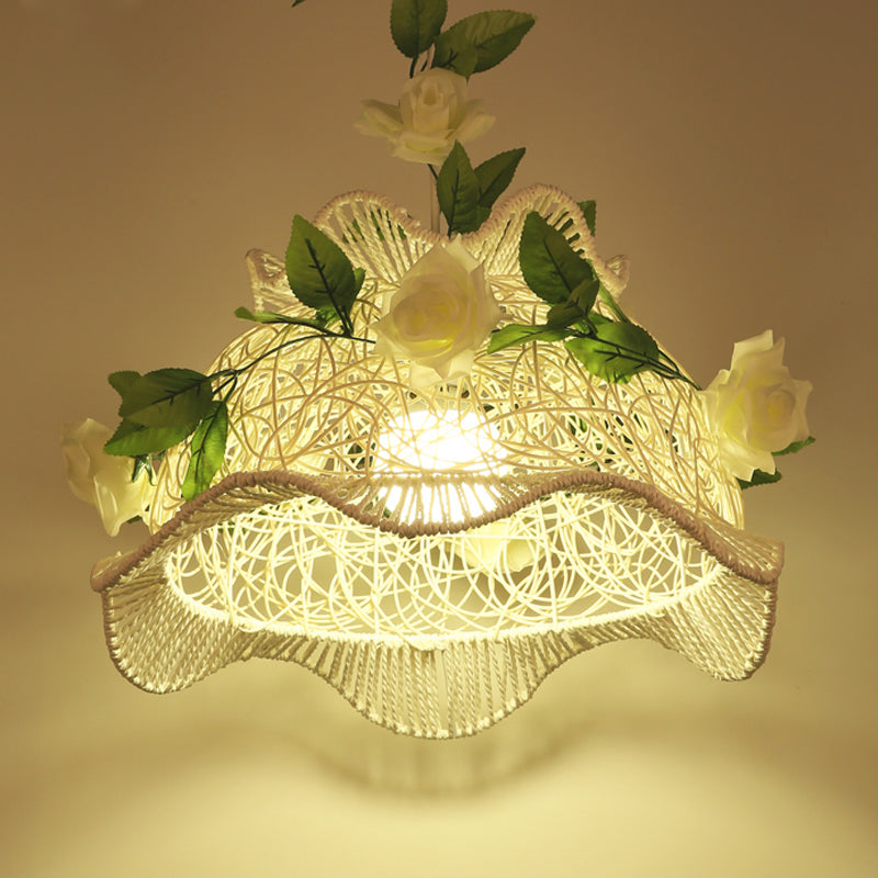 Lámpara colgante de tambor de luz simple/lámpara colgante rústica de bina en blanco