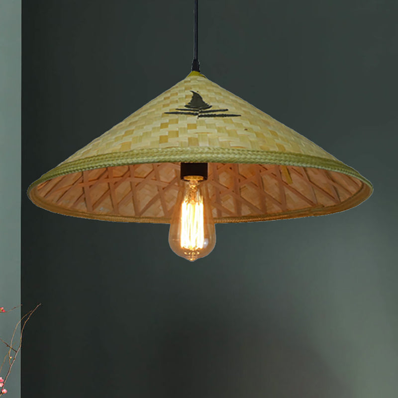 Hand Knitted Bamboo Hat Hanging Light Farmhouse 1 Light Pendant for Restaurant