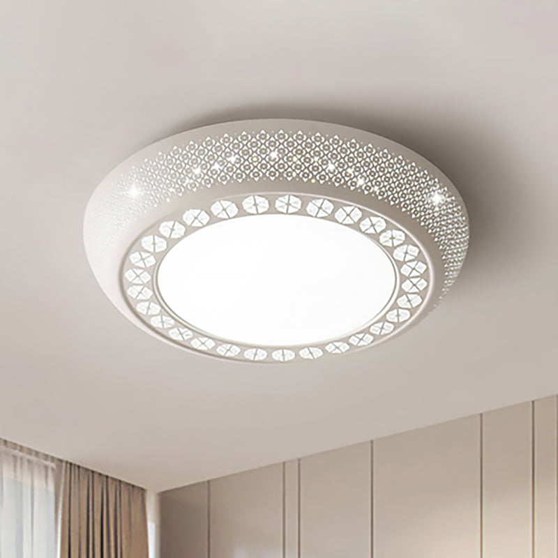 23"/42"/35" Wide Drum Shade Flush Mount Modern Acrylic White Ceiling Lighting with Crystal Accent for Bedroom Living Room