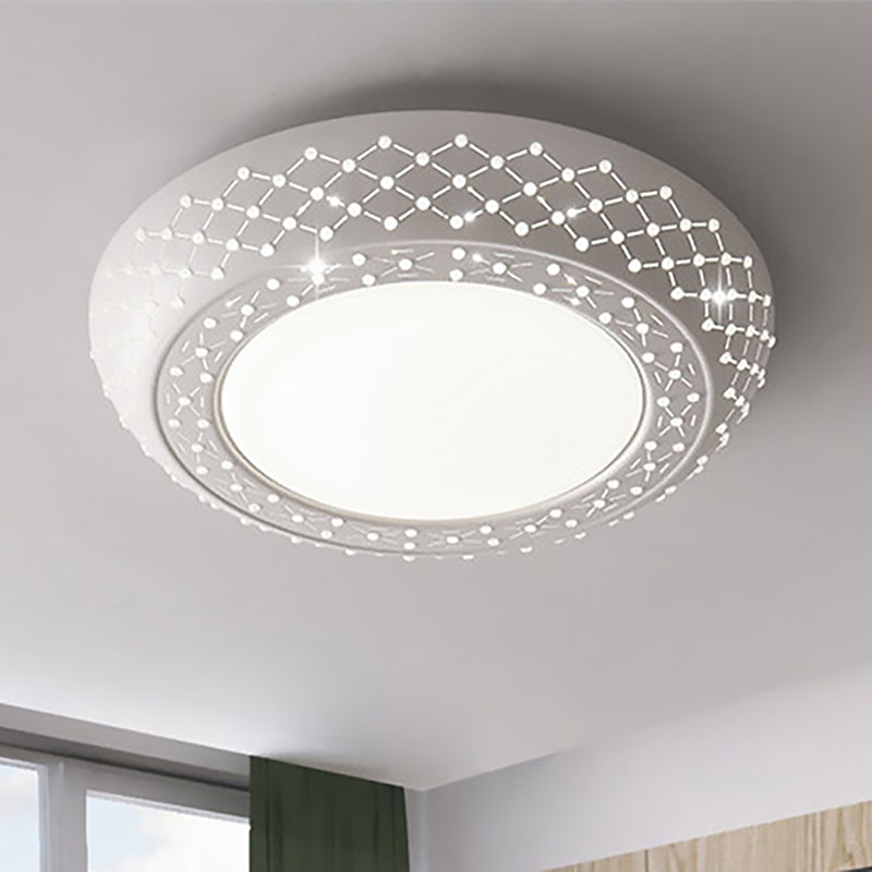 23"/42"/35" Wide Drum Shade Flush Mount Modern Acrylic White Ceiling Lighting with Crystal Accent for Bedroom Living Room