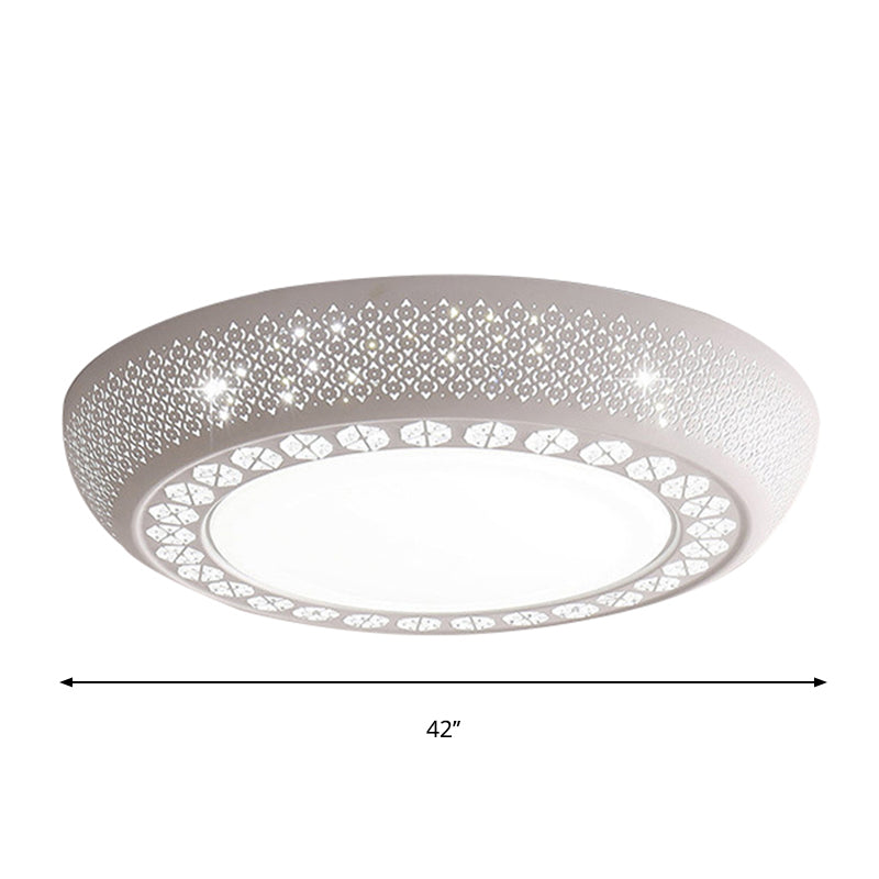 23"/42"/35" Wide Drum Shade Flush Mount Modern Acrylic White Ceiling Lighting with Crystal Accent for Bedroom Living Room
