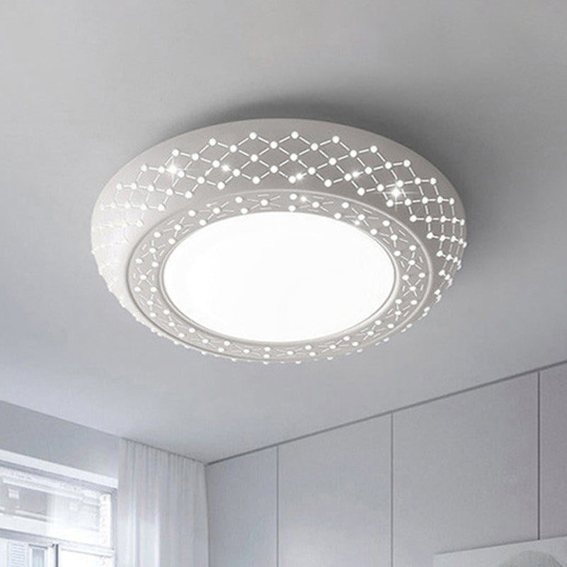 23"/42"/35" Wide Drum Shade Flush Mount Modern Acrylic White Ceiling Lighting with Crystal Accent for Bedroom Living Room