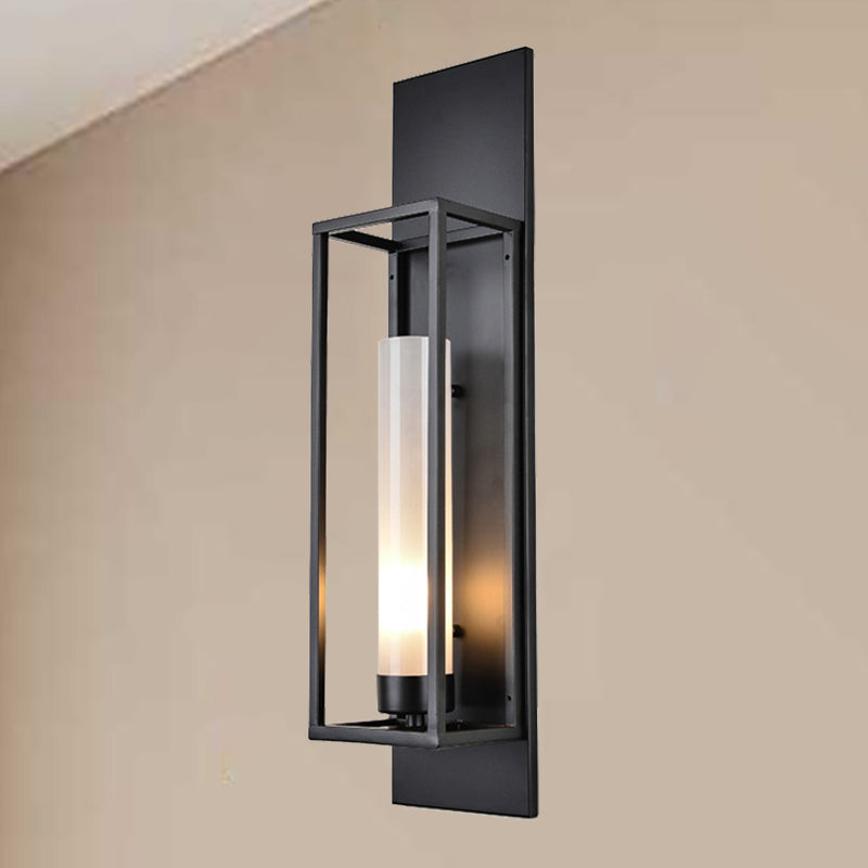 Black Rectangular Wall Lampy Modernisme Style 1 Éclairage d'applications en métal de bulbe avec nuance en verre cylindrique