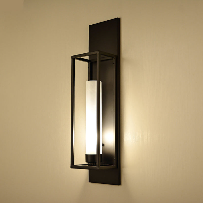 Black Rectangular Wall Lampy Modernisme Style 1 Éclairage d'applications en métal de bulbe avec nuance en verre cylindrique