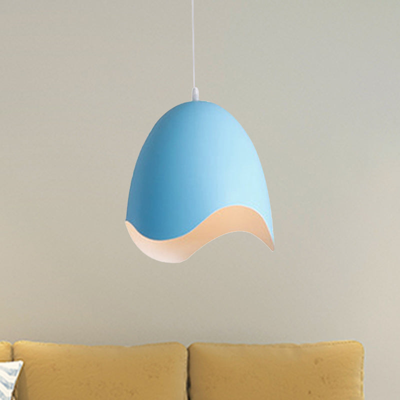 Bell Ceiling Pendant Light Macaron Metal 9.5"/12" Dia 1 Light Pink/White/Blue Hanging Lamp Kit