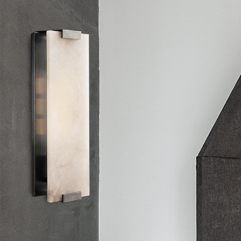10.5"/18.5" Wide Rectangular Sconce Light Traditionary Metal 1 Head Black/Brass Wall Lamp Fixture with White Marble