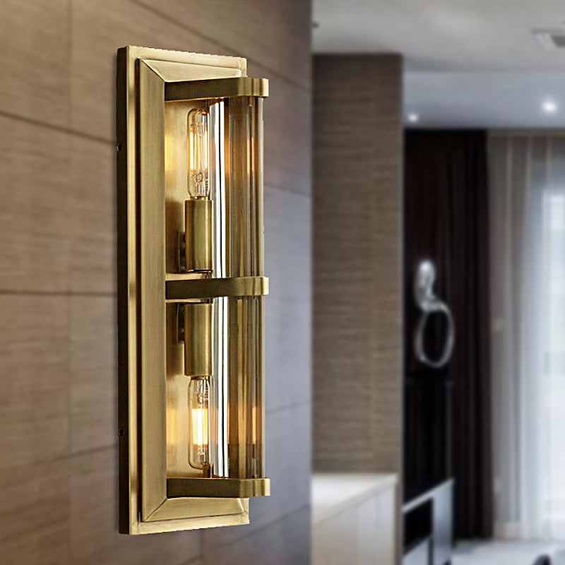 Tube Sconce Light Traditionary Metal 2/3/4 Heads Black/Gold Wall Lamp Fixture for Living Room
