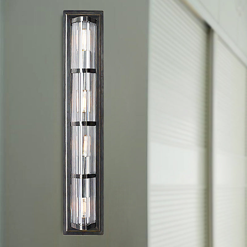 Tube Sconce Light Traditionary Metal 2/3/4 Heads Black/Gold Wall Lamp Fixture for Living Room