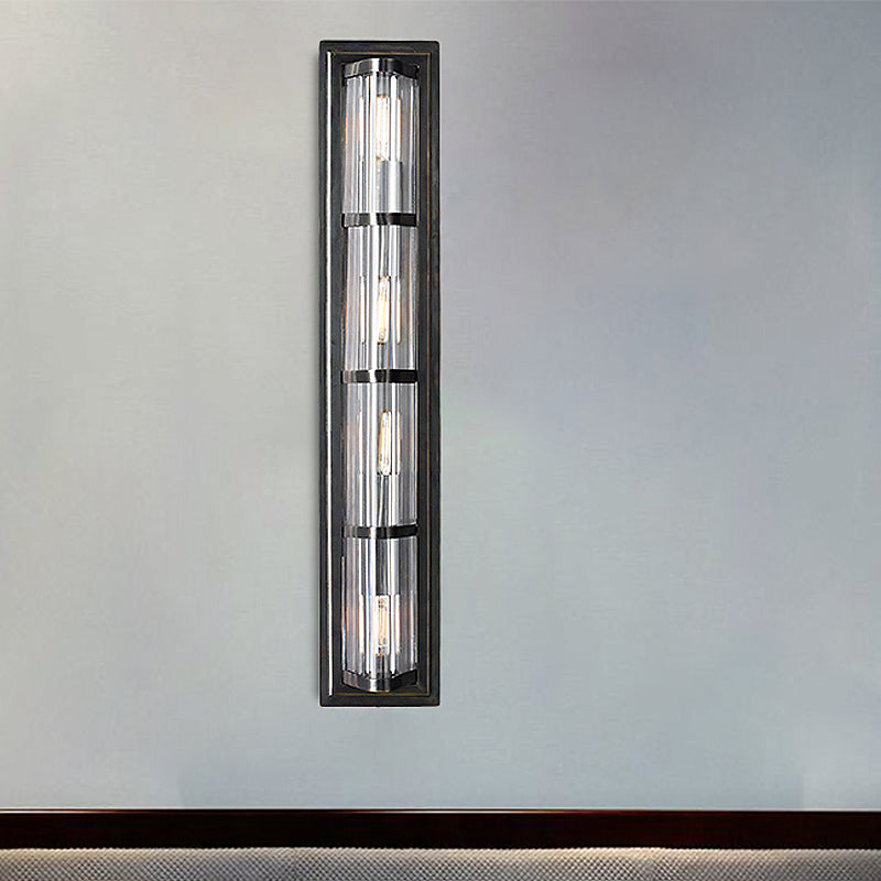 Tube Sconce Light Traditionary Metal 2/3/4 Heads Black/Gold Wall Lamp Fixture for Living Room
