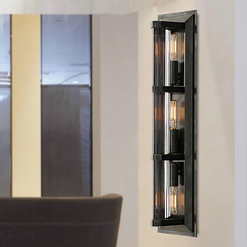 Tube Sconce Light Traditionary Metal 2/3/4 Heads Black/Gold Wall Lamp Fixture for Living Room