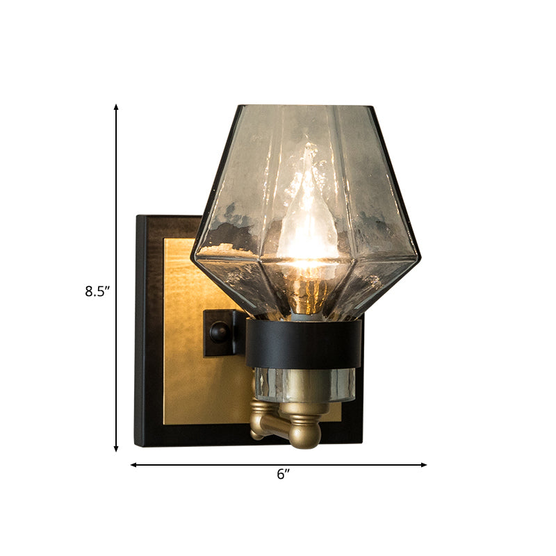 Metal Candle Sconce Lamp Tradition 1 Bulb Black Wall Lighting Fixture with Urn Smoke Glass Shade