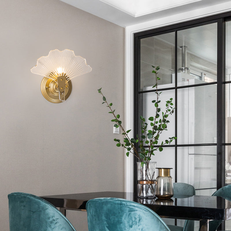 Gold Ginkgo Sconce Light Traditional 1/3 Heads Metal Wall Lighting Fixture for Dining Room