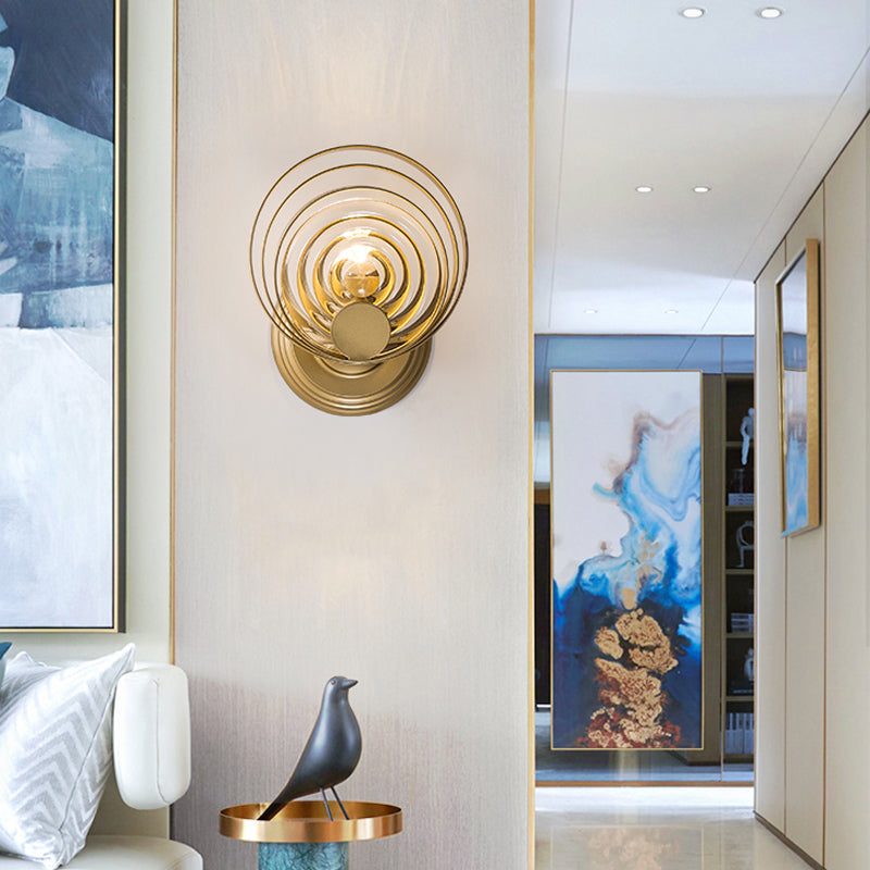 Metal Circle Wall Lamp Tradition 1/2 Bulbs Gold Sconce Light Fixture for Bedside