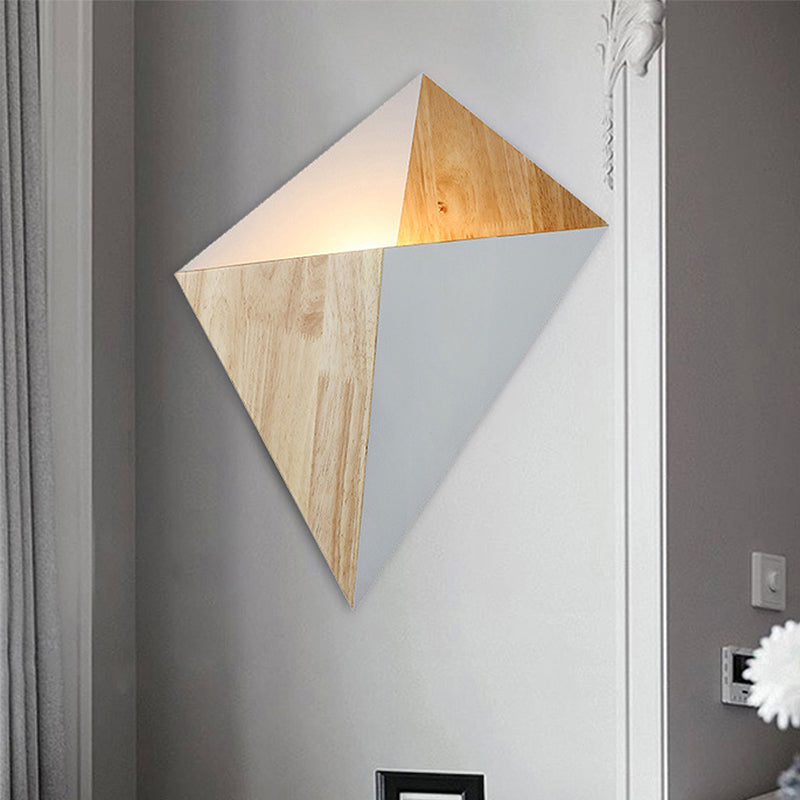 Splicing Pyramid Wall Sconce 1-Light Adjustable Nordic Wall Mounted Lamp with Rubber Wood Shade in Black/Red/White