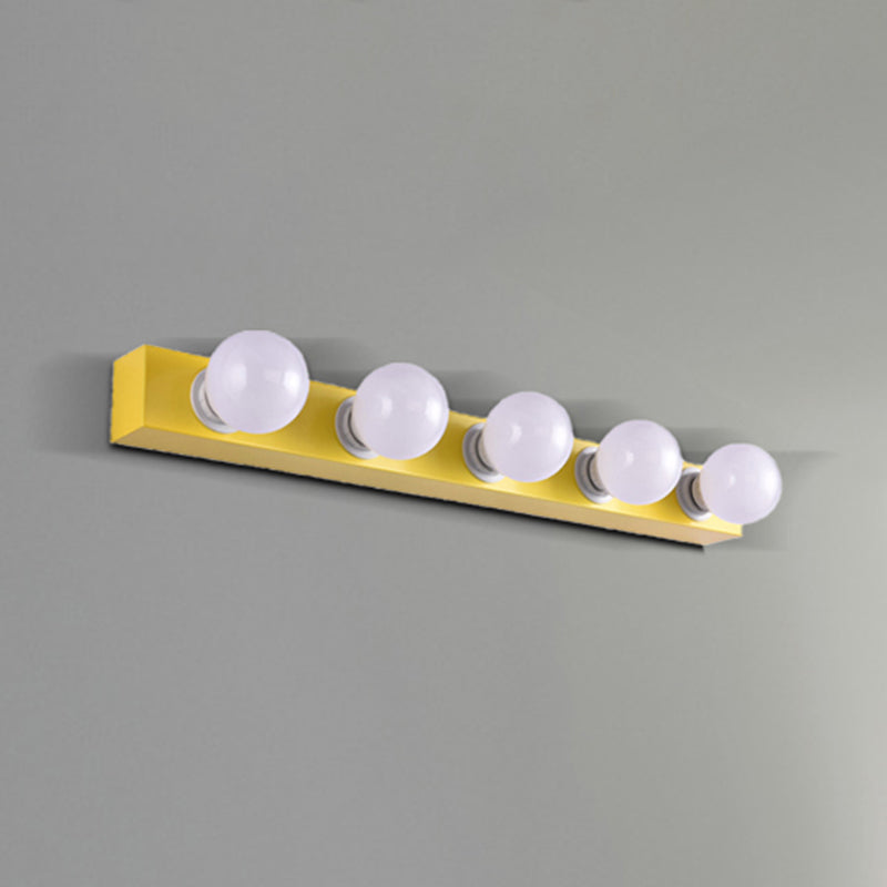 Lámpara de tocador de bombilla expuesta metálica estilo macarrón 3/4 luces iluminación de pared de dormitorio en rosa/amarillo