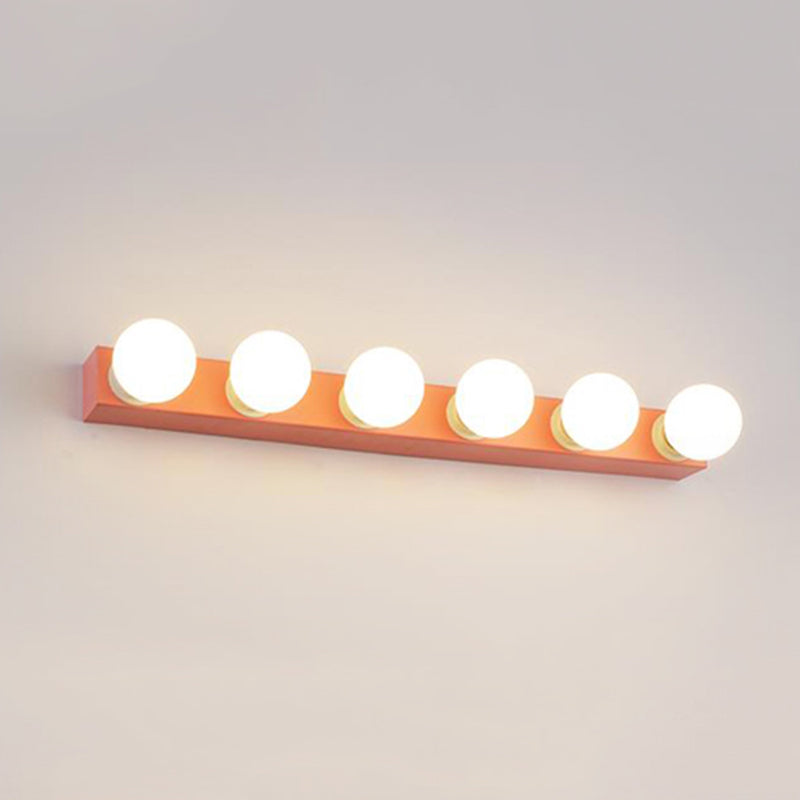 Lámpara de tocador de bombilla expuesta metálica estilo macarrón 3/4 luces iluminación de pared de dormitorio en rosa/amarillo