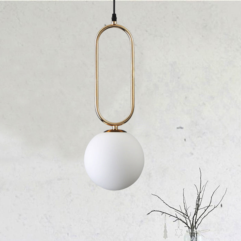 Contemporary Orb Shade Pendant Light Milk Glass 1 Head Living Room Hanging Fixture in Gold Finish