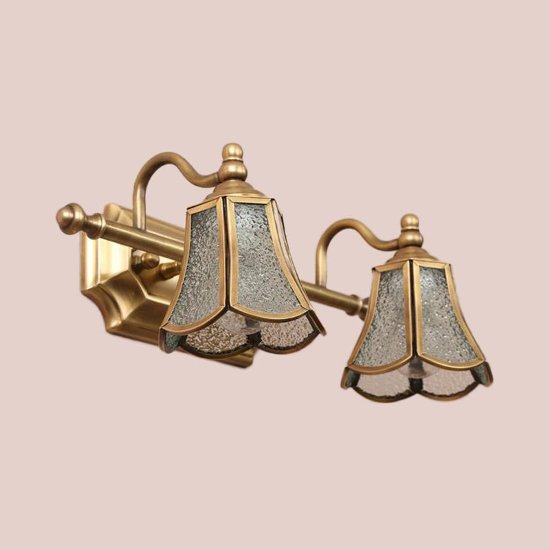Traditionelle Trompete Eitelkeit Leuchten strukturiertes Glas 2/3 Lampenlampen Wandmontageleuchte in Messing