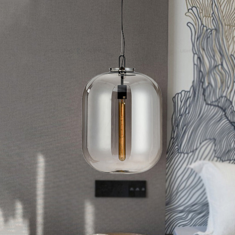 Modernista 1 lámpara colgante de luz con sombra de vidrio ámbar/humo gris iluminación colgante ovalada para dormitorio, 10 "/14" W