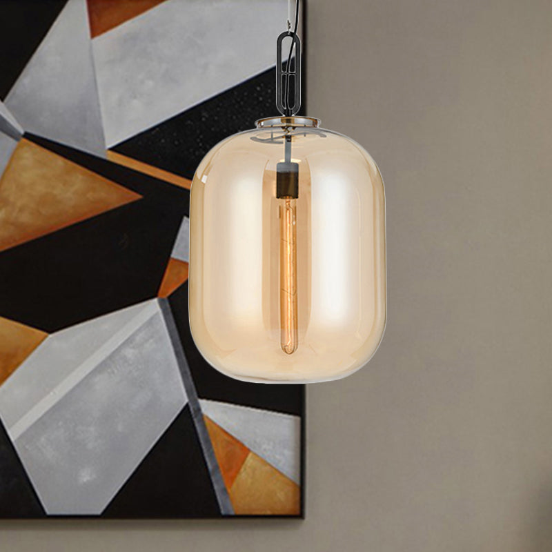 Modernista 1 lámpara colgante de luz con sombra de vidrio ámbar/humo gris iluminación colgante ovalada para dormitorio, 10 "/14" W