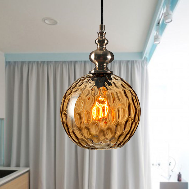8"/10" W Global Shade Hanging Lighting Modern Stylish Clear/Smoke Gray Dimpled Glass 1 Light Living Room Pendant Lamp