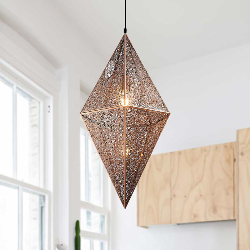 Iluminación de techo de diamantes de 10 "/14" Metal posmoderno 1 Luz de techo colgante de oro claro/oro rosa con jaula de malla de alambre