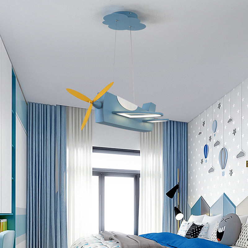 Propeller Plane Classroom Pendant Lighting Metal Creative Kids LED Chandelier Light