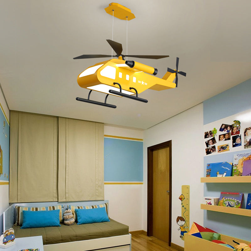 Metal Helicopter Chandelier Lamp Kids Style LED Hanging Ceiling Light for Boys Bedroom