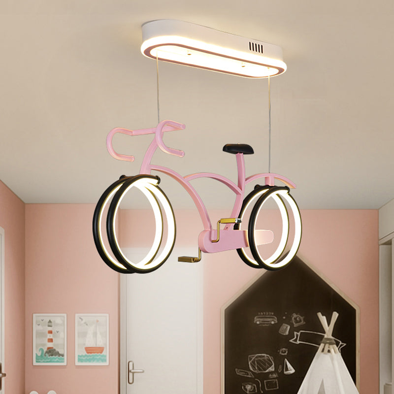 Bicycle LED Pendant Chandelier Creative Acrylic Childrens Bedroom Hanging Light Fixture