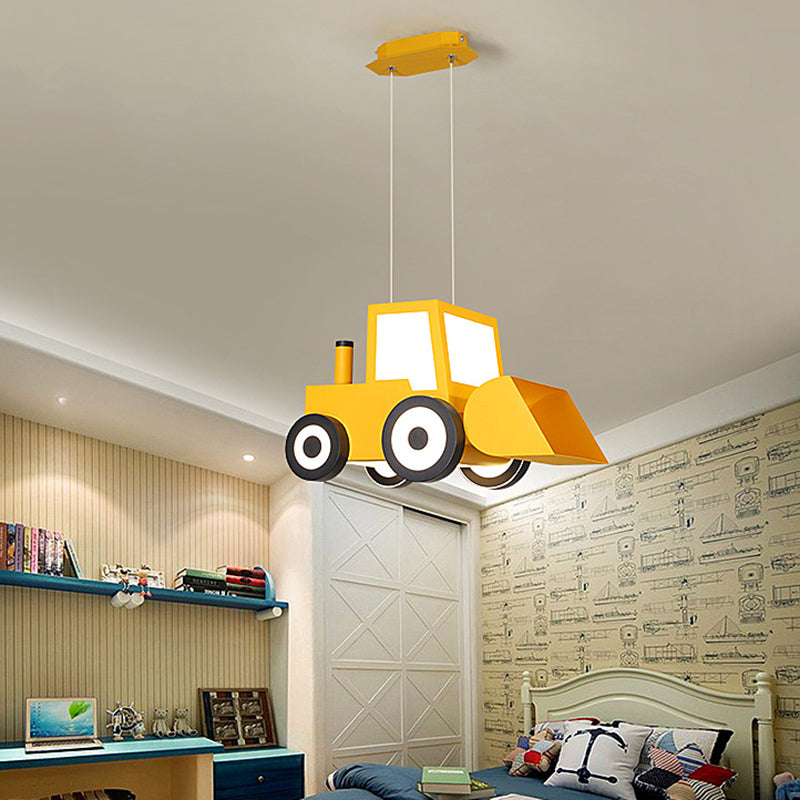 Cartoon Bulldozer LED Chandelier Lamp Metal Boys Bedroom Éclairage en suspension