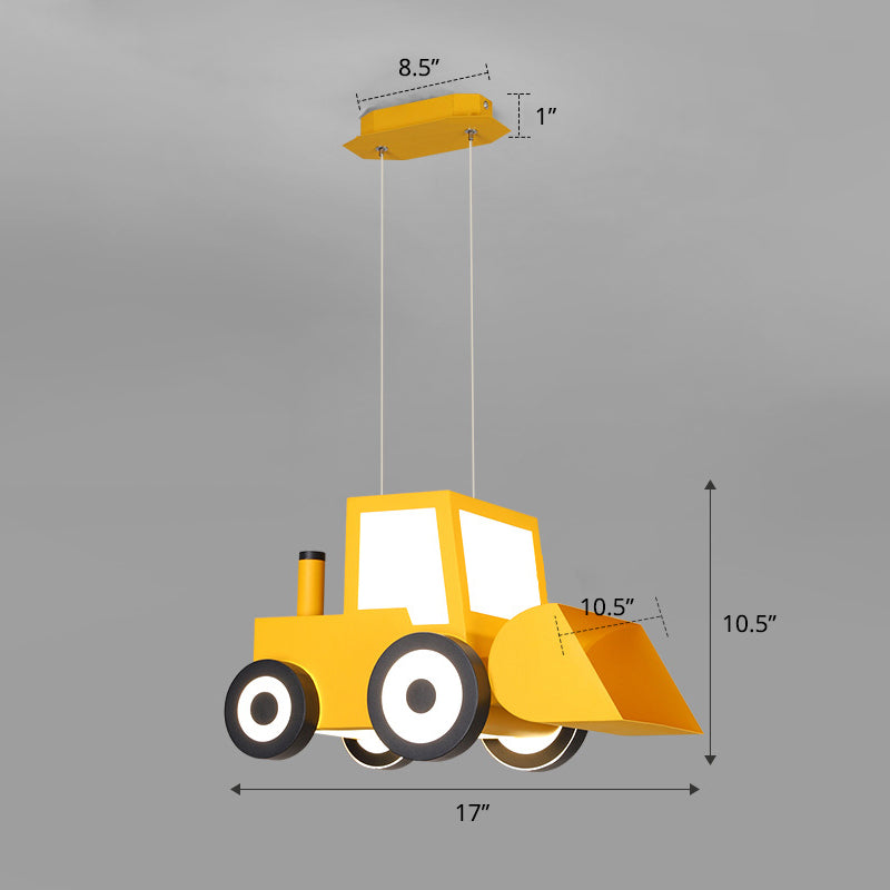 Cartoon Bulldozer LED Chandelier Lamp Metal Boys Bedroom Éclairage en suspension