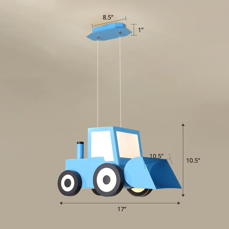 Cartoon Bulldozer LED Chandelier Lamp Metal Boys Bedroom Éclairage en suspension