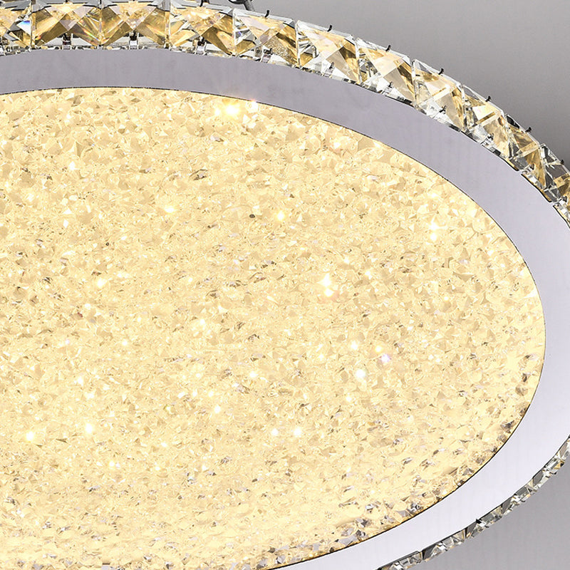 Disc LED Flush Light Fixture Simple Style Crystal Bedroom Ceiling Mounted Light in Chrome