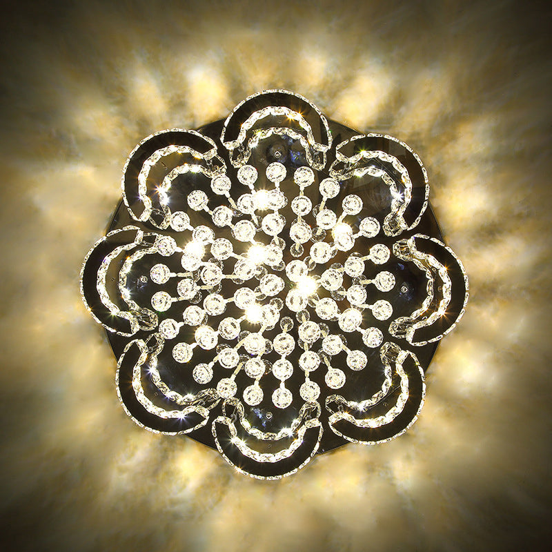 Moderne Blumen-Deckenleuchte, K9-Kristall, Wohnzimmer-LED-Unterputzbeleuchtung in Chrom