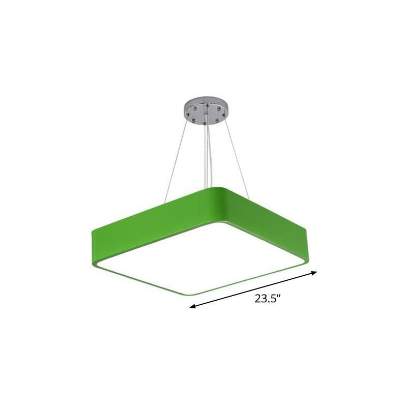 Eenvoudige vierkante led hanger lamp metaal kinderkamer kroonluchter licht in groen