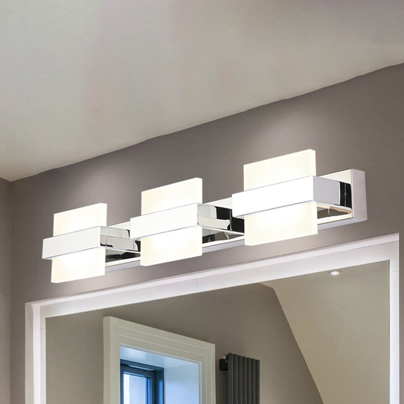 Square Vanity Wall Light Fixture Simple Acrylic LED 3/4 Lights Bathroom Mirror Lamp in White