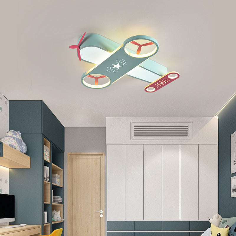 Creative Cartoon LED Flush Light Aircraft Shaped Ceiling Mount Lamp with Acrylic Shade