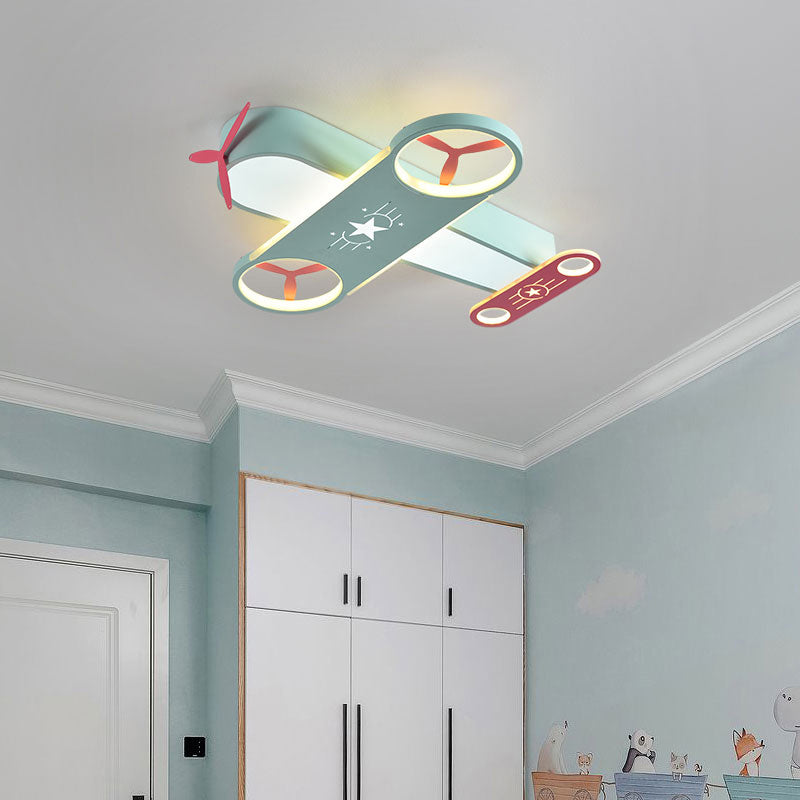 Creative Cartoon LED Flush Light Aircraft Shaped Ceiling Mount Lamp with Acrylic Shade