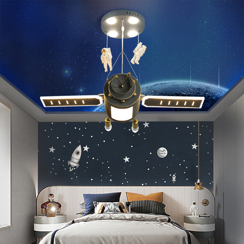 Grijs ruimtevaartuig led kroonluchter cartoon metalen hangend lampje voor kinderen slaapkamer