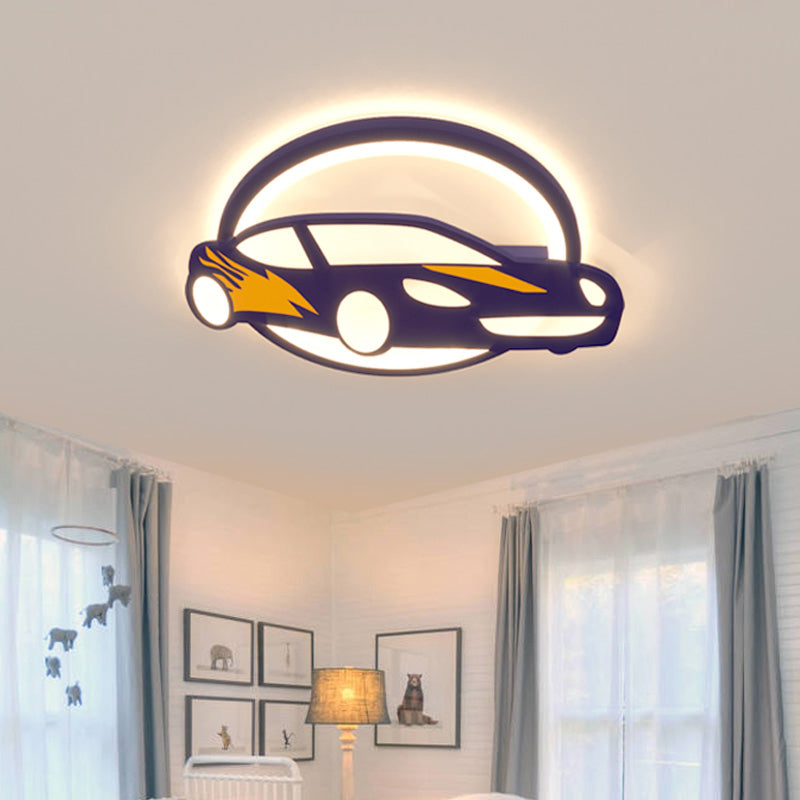 Sport Car Ceiling Light Creative Cartoon Acrylic Boys Bedroom Flush Mount Lighting in Blue