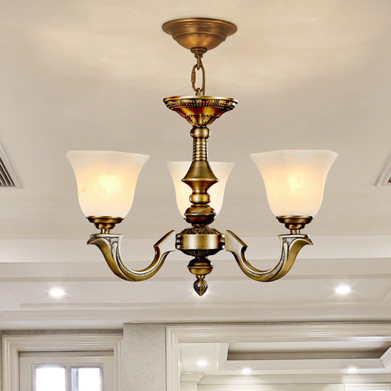 Paneled Bell Frosted Glass Chandelier Traditional Dining Room Pendant Light Fixture in Gold