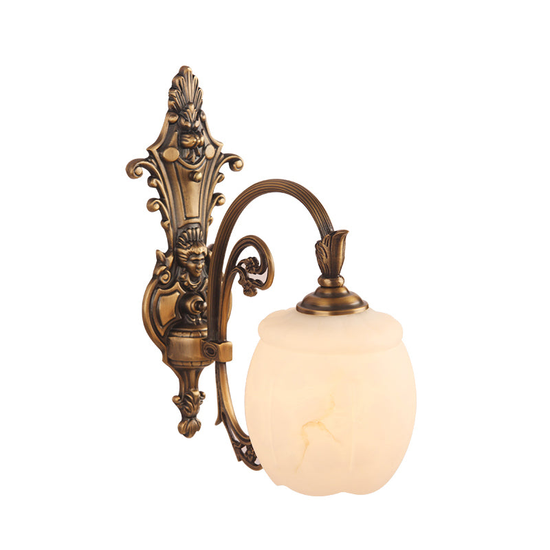 Flower Shaped Foyer Wall Lamp Traditional Opal Glass Bronze Finish Wall Mounted Light