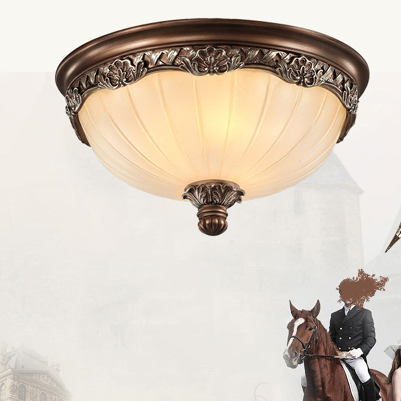 Country Style Kuppel Deckenmontage Lampe Opal Rib Glas Flush Leuchte für Schlafzimmer