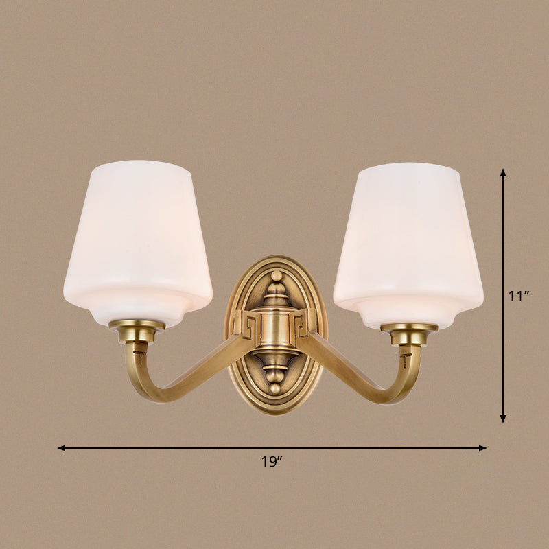 Opaline Glass Conical Wall Sconce Minimalistic Bedside Wall Lamp Fixture in Gold