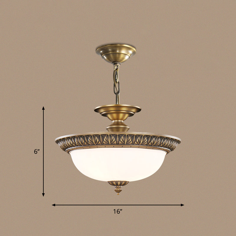 Bronze Schüssel Suspension Licht antiker Stil weißer Glaskorridor Kronleuchter Anhänger