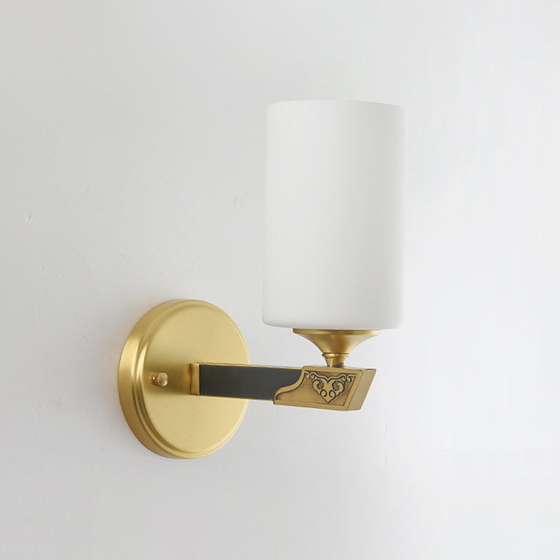 Single-Bulb Glass Wall Light Minimalist Gold Finish Cylindrical Foyer Wall Sconce Lamp