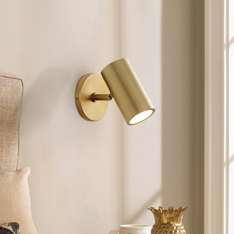 Brass Finish Tube Spotlight Postmodern 1 Head Metal Reading Wall Light for Bedroom