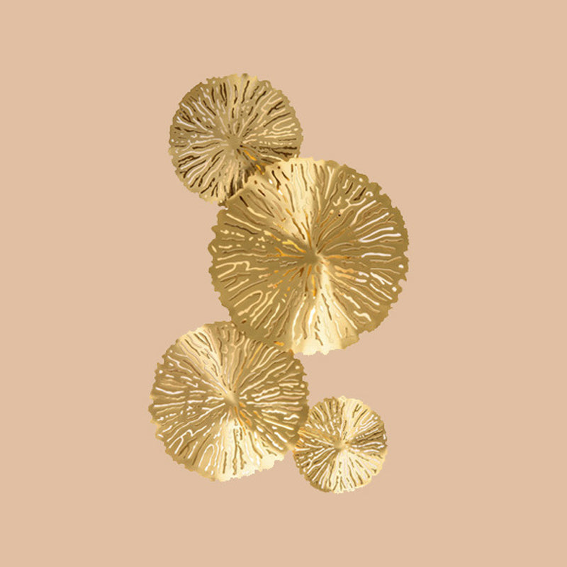 Etched Lotus Leaf Shaped Stairs Sconce Lamp Metal Art Deco Wall Mount Light Fixture in Brass