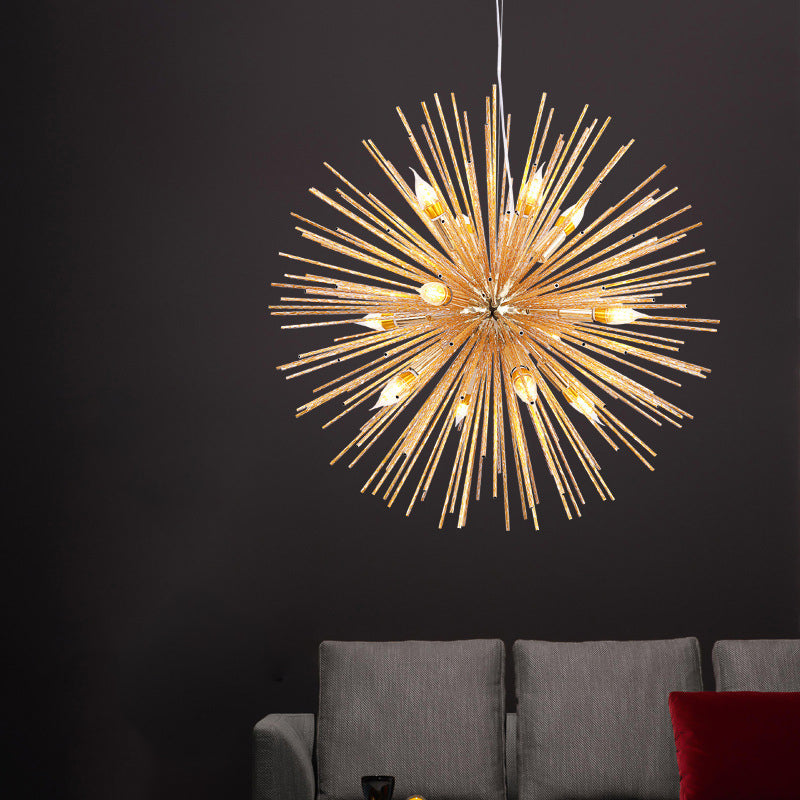 Minimalist Hedgehog Chandelier Metal Living Room Hanging Light Fixture with Carved Design
