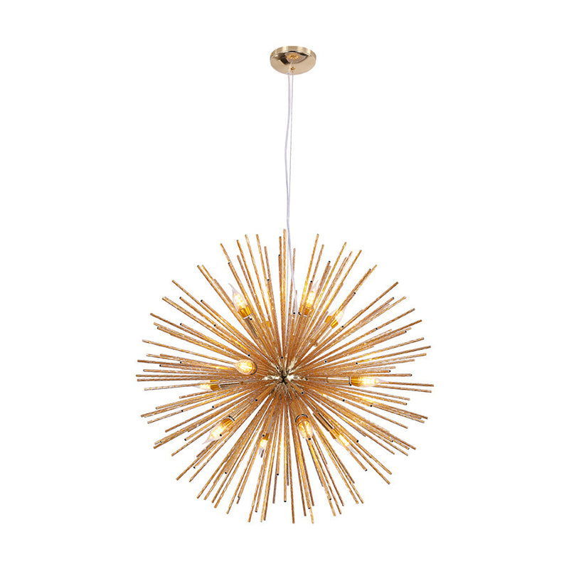 Minimalist Hedgehog Chandelier Metal Living Room Hanging Light Fixture with Carved Design